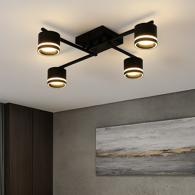 Стельова люстра на 4 плафони у чорному корпусі GELA 4R BLACK, фото 1