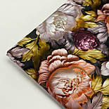 Ранфорс digital 5D "Перламутрові квіти" пудрового та бузкового кольору з оливковим листям № SB-3523, фото 8