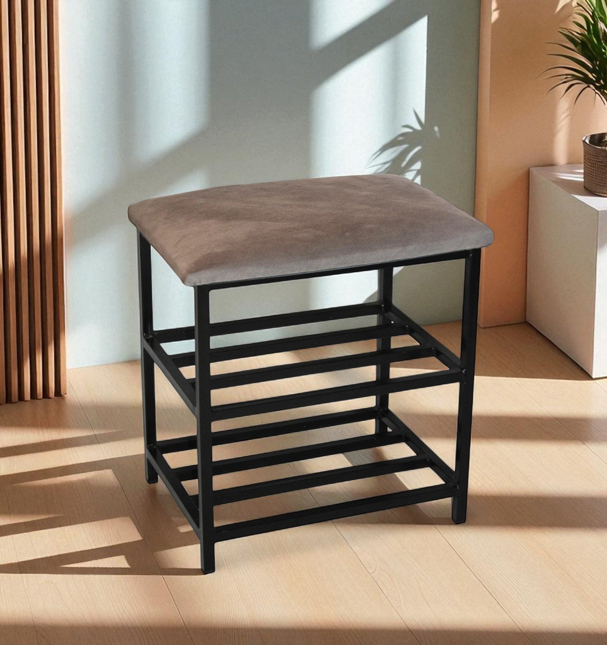 М'яка банкетка лофт з поличками під взуття велюр Linea 50 см Наша Ковка, фото 1