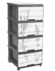 Комод пластиковий на 4 шухляди з декором Лаванда