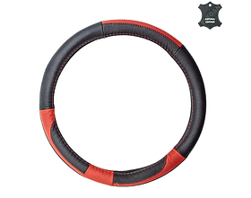 Чохол на кермо з натуральної шкіри "М" (37-38см) чорно-червоний Elegant 105701