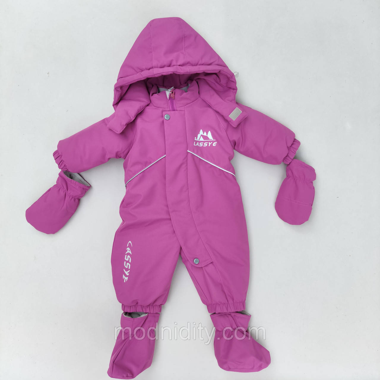 Дитячий зимовий суцільний термо комбінезон чоловічок для дівчинки "Кроха рожевий", фото 1
