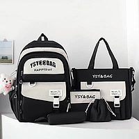 Рюкзак шкільний підлітковий набір 5в1 тканина оксфорд чорний (5-0355)