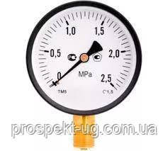 Манометр 0-2.5 МПа G1/2" 100мм МП-3У кл.1.5 радіальний, фото 1