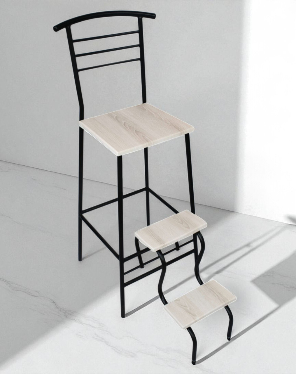 Стілець стремянка барний зі спинкою 73 см чорний/аляска, фото 1