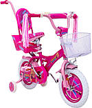 Дитячий сталевий 12 Beauty Girl велосипед (з батьківською ручкою, кошиком, багажником для ляльки) рожевий для дівчинки, фото 4