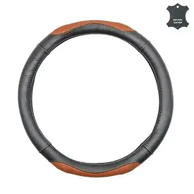 Чохол на кермо з натуральної шкіри  "М" (37-38см) чорно-коричневий Elegant 105711