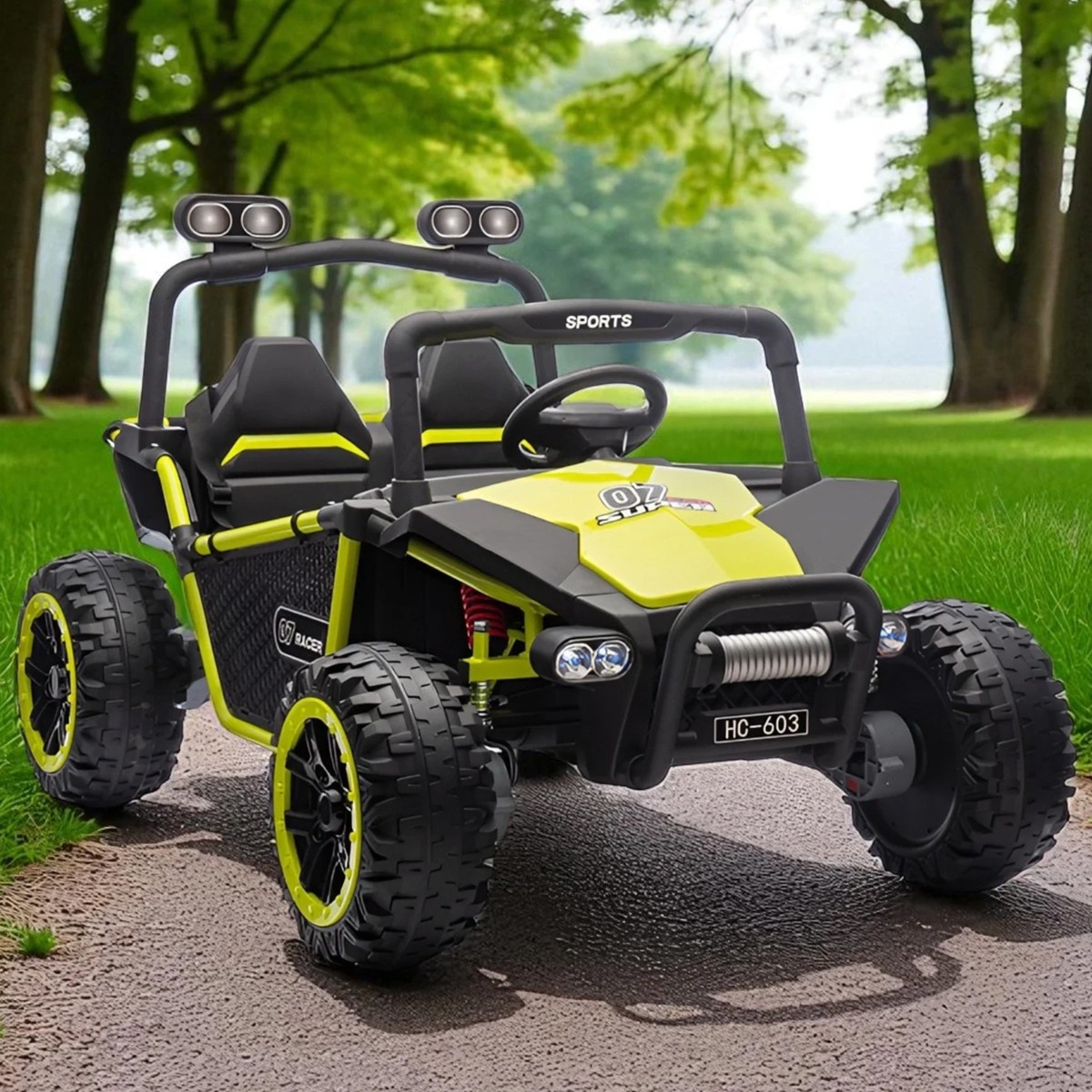 Дитячий електромобіль на акумуляторі двомісний Багі M 6207 з пультом р/у для дітей 3-8 років Зелений, фото 1