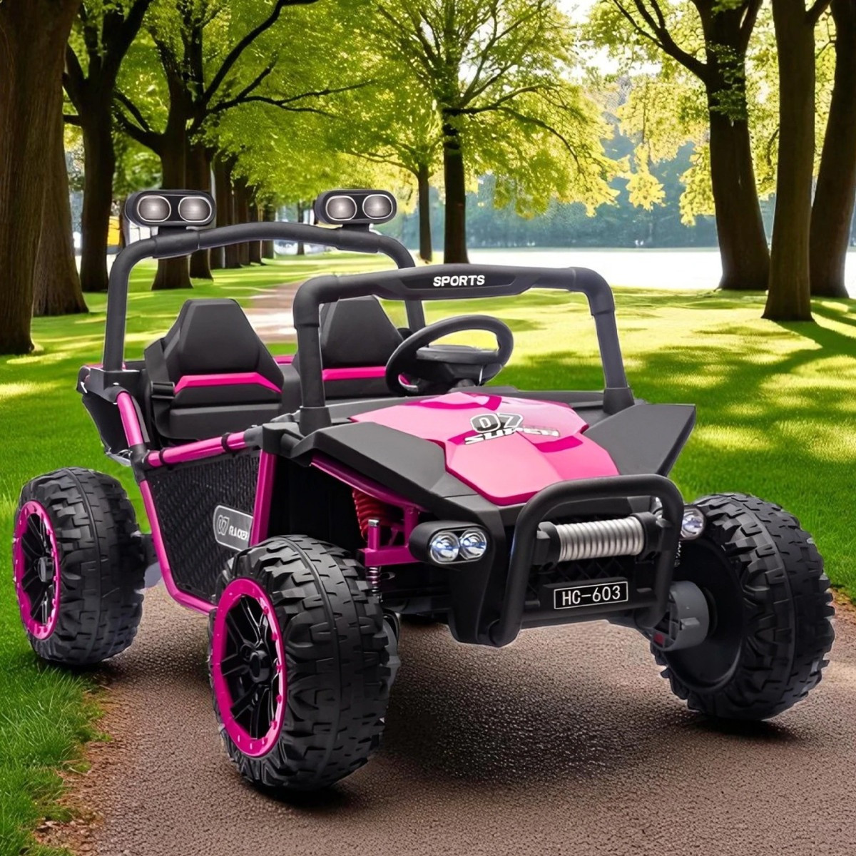 Дитячий електромобіль на акумуляторі двомісний Багі M 6207 з пультом р/у для дітей 3-8 років Рожевий, фото 1