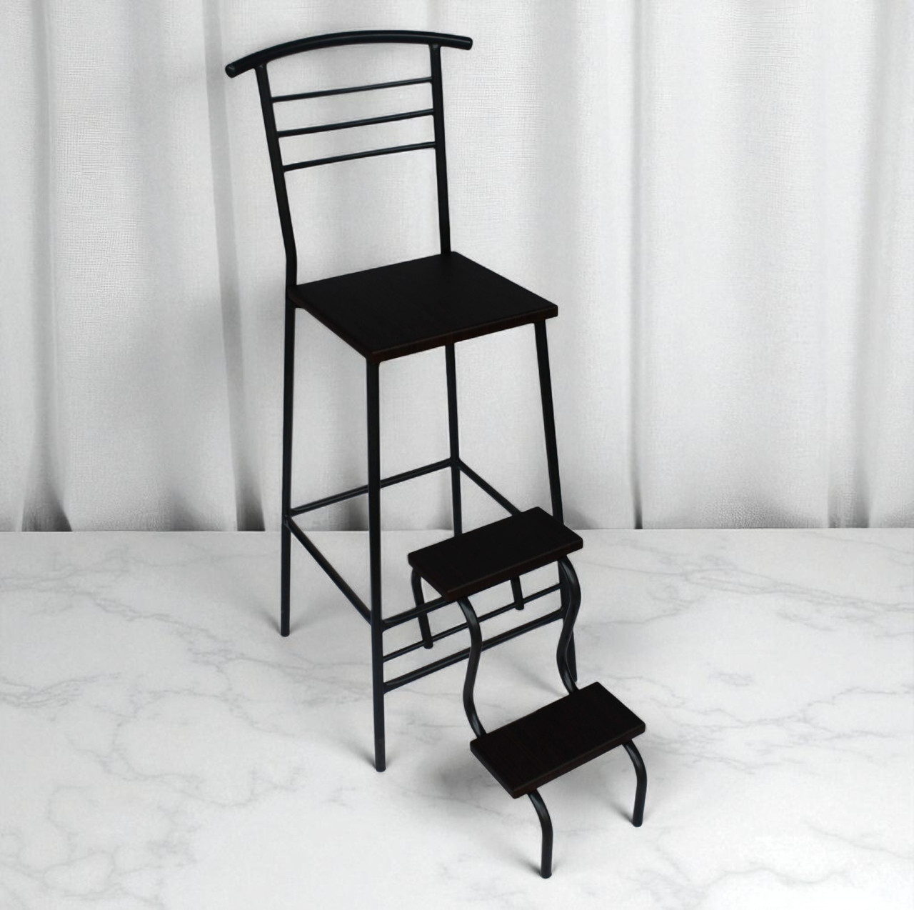 Барний табурет стрем’янка зі спинкою висота 73 см чорний/чорний Наша Ковка, фото 1