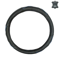 Чохол на кермо з натуральної шкіри "М" (37-38см) чорний Elegant 105781 прошит блакитной ниткою