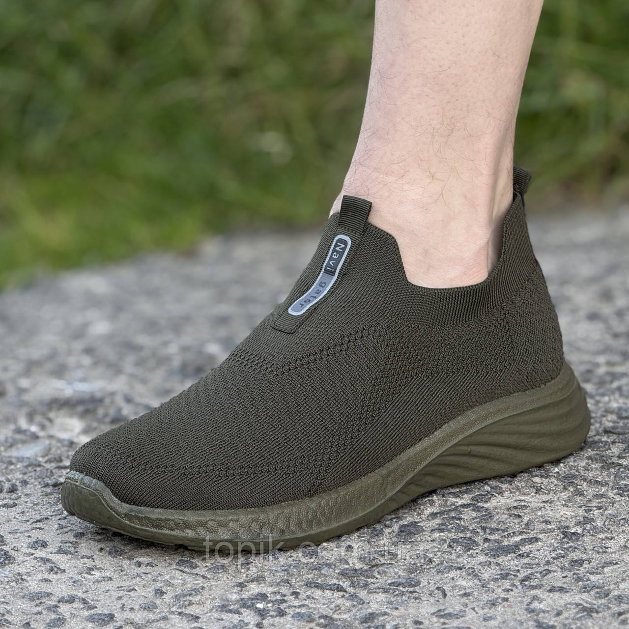 Мокасини чоловічі літні хакі текстильні Мокасины мужские летние хаки тканевые (Код: 3588)
