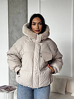 Жіноча зимова куртка з капюшоном. Кольори: шоколад, чорний, молоко. Розміри: S-M; M-L; L-XL.