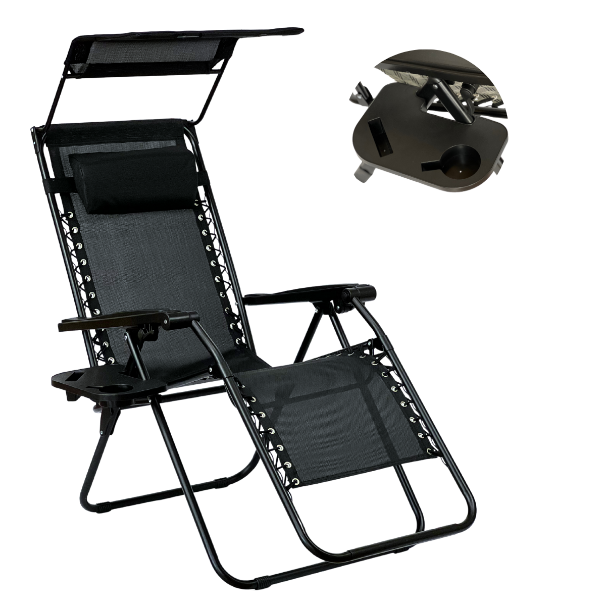 Шезлонг-крісло складне з козирком LEOBRO Zero Gravity Black (LB-ZGC-H1-BLK), фото 1