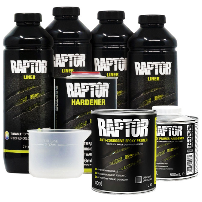 Захисне покриття підвищеної міцності (фарба) U-POL RAPTOR™ + ґрунт, 4 л Комплект Безбарвний, фото 1