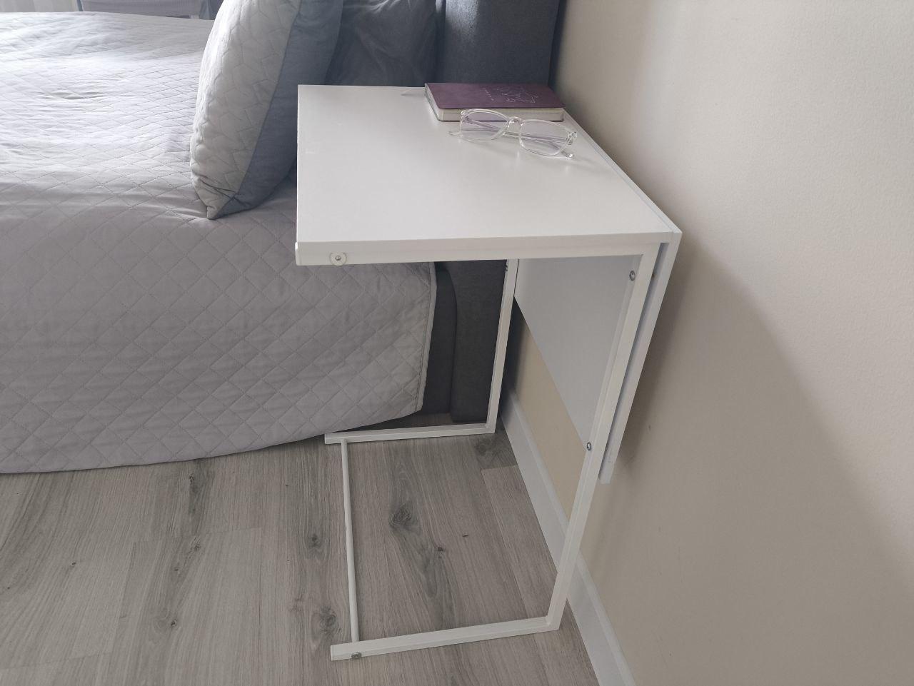 Приставний столик трансформер для ноутбука Білий 44х33х65см, маленький приліжковий столик, фото 1