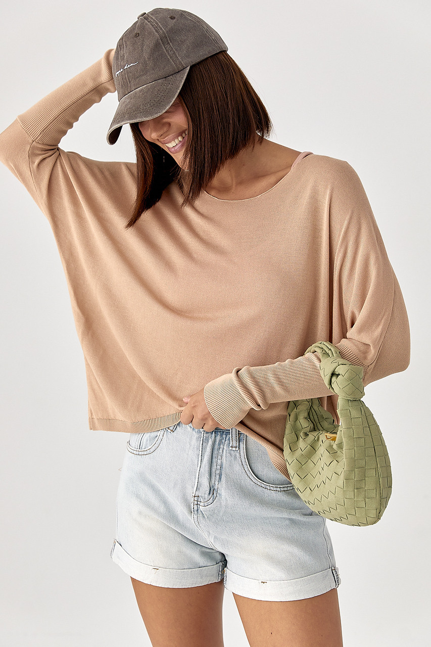 Джемпер вільного крою з необробленою горловиною — кавовий колір, ONE SIZE (є розміри), фото 1