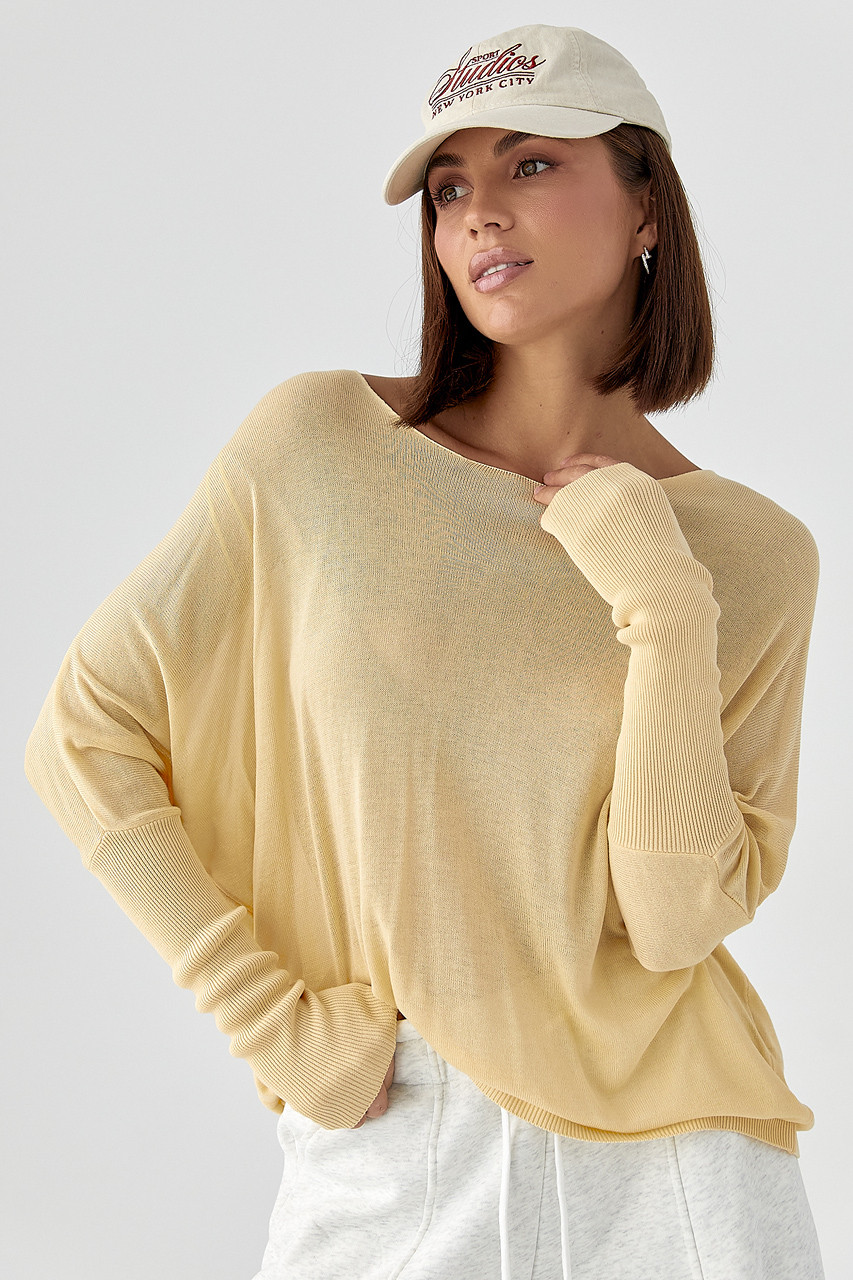 Джемпер вільного крою з необробленою горловиною — лимонний колір, ONE SIZE (є розміри), фото 1