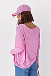 Джемпер вільного крою з необробленою горловиною — рожевий колір, ONE SIZE (є розміри), фото 2