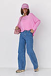 Джемпер вільного крою з необробленою горловиною — рожевий колір, ONE SIZE (є розміри), фото 3
