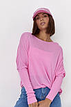 Джемпер вільного крою з необробленою горловиною — рожевий колір, ONE SIZE (є розміри), фото 5