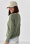 Джемпер вільного крою з необробленою горловиною — хакі колір, ONE SIZE (є розміри), фото 2