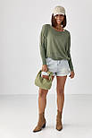 Джемпер вільного крою з необробленою горловиною — хакі колір, ONE SIZE (є розміри), фото 3