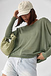 Джемпер вільного крою з необробленою горловиною — хакі колір, ONE SIZE (є розміри), фото 5
