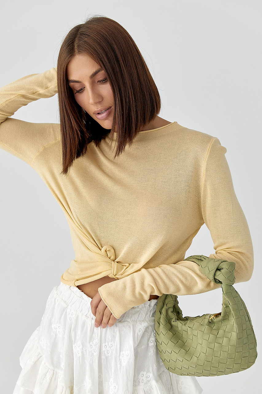 Лонгслів у сітку з горловиною-стійкою — лимонний колір, ONE SIZE (є розміри), фото 1