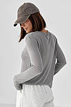 Лонгслів у сітку з горловиною-стійкою — сірий колір, ONE SIZE (є розміри), фото 2