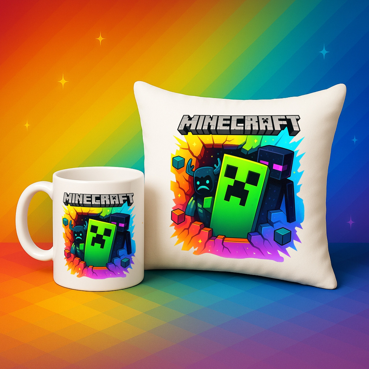 Подарунковий набір Minecraft Creeper, подарунок Майнкрафт, чашка та подушка Майнкрафт., фото 1