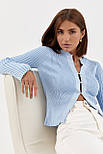 Кардиган у рубчик на ґудзиках — блакитний колір, ONE SIZE (є розміри), фото 5