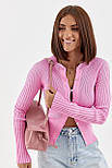 Кардиган у рубчик на ґудзиках — рожевий колір, ONE SIZE (є розміри), фото 5