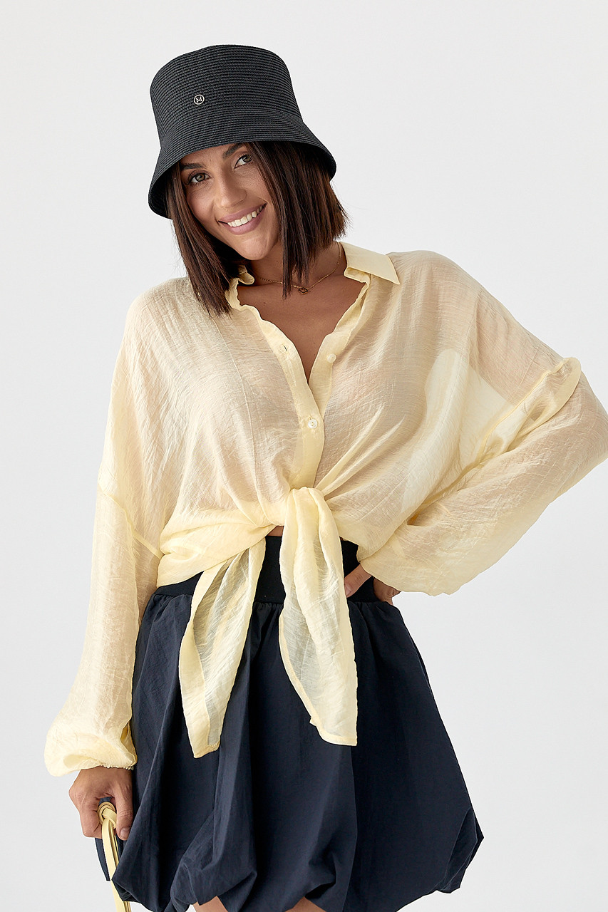 Напівпрозора сорочка з тенселу — лимонний колір, M/L (є розміри), фото 1