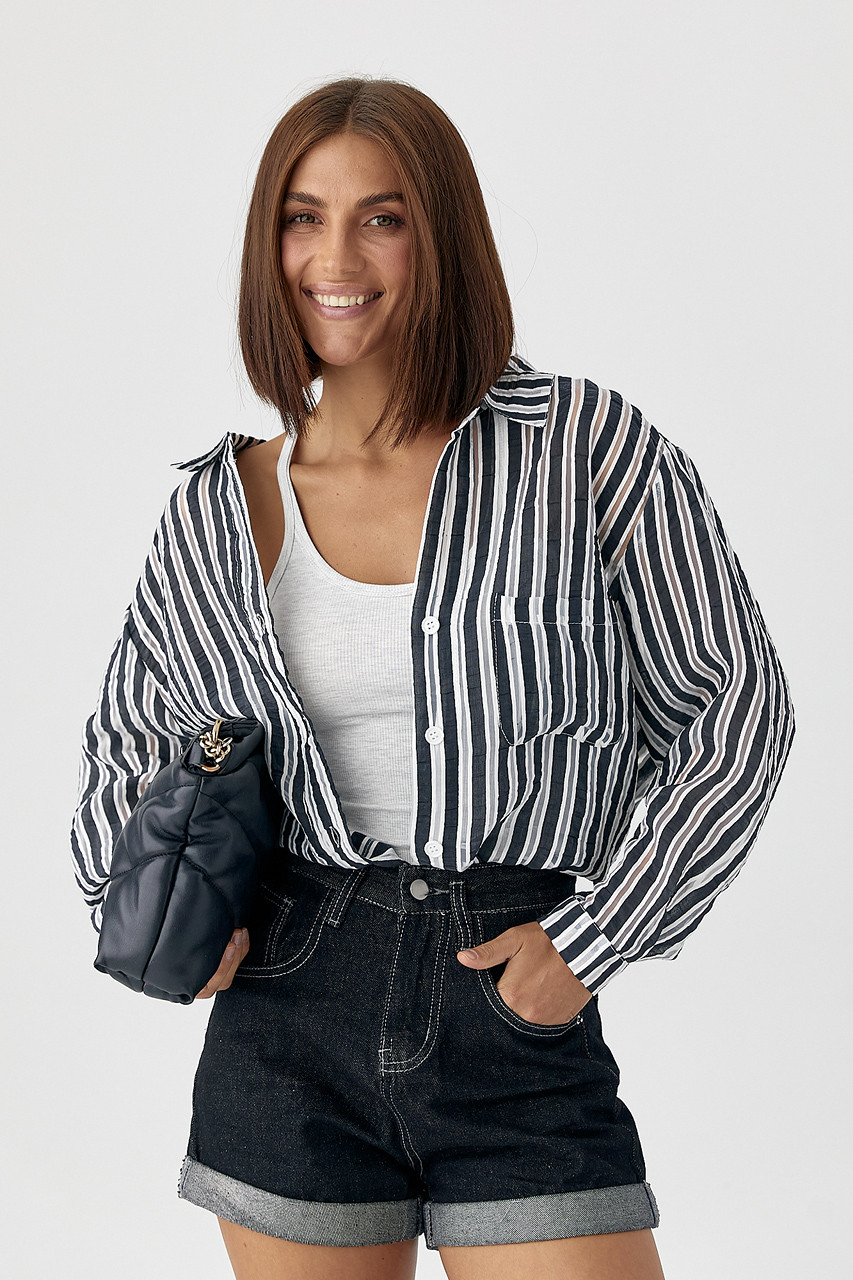 Класична сорочка в смужку — чорний колір, ONE SIZE (є розміри), фото 1