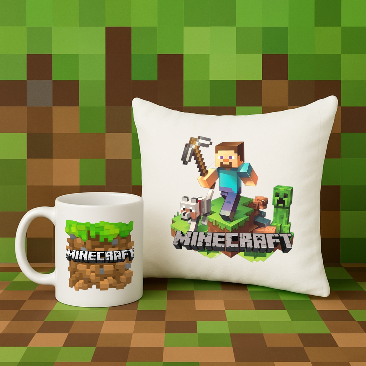 Майнкрафт подарунок, подарунковий бокс Minecraft Steve, чашка та подушка Minecraft., фото 1