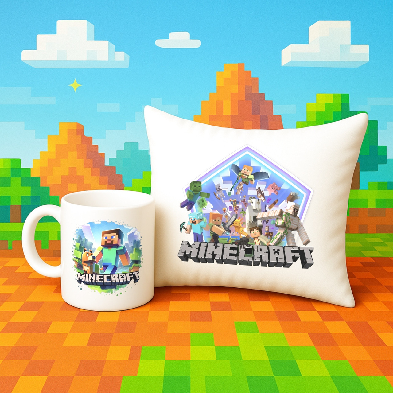 Подарунковий бокс Майнкрафт, подарунок Minecraft, чашка та подушка Майнкрафт., фото 1