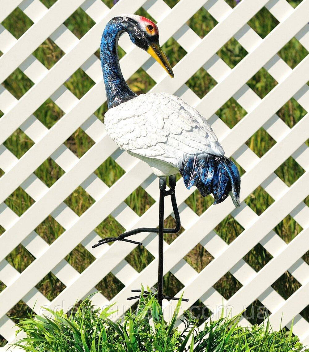 Фігура садова Журавка на металевих лапах №2 80 см, фігура птаха із полістоуну, садово-паркові фігури