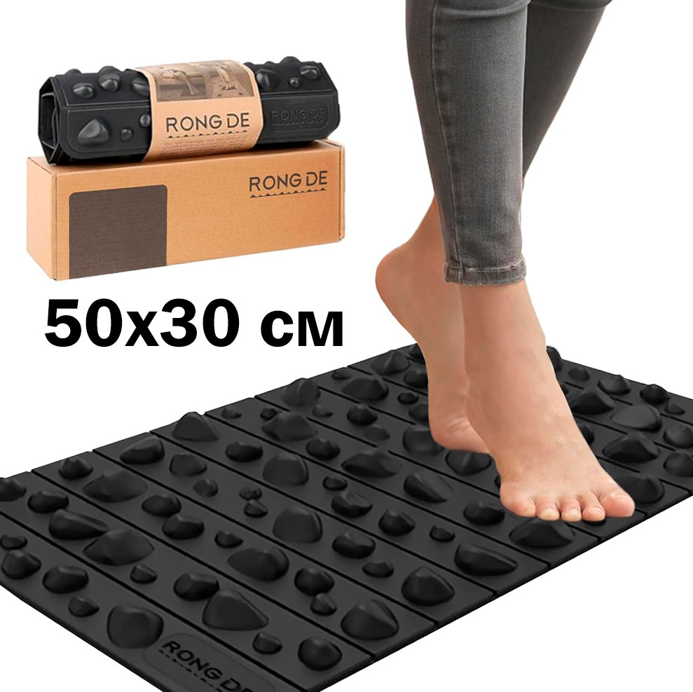 Масажний килимок для ніг з акупресурними точками 50х30 см Чорний, фото 1