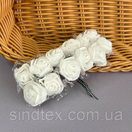 Фоаміранові трояндочки з фатіном 1 букет (12шт) - Білий, фото 1