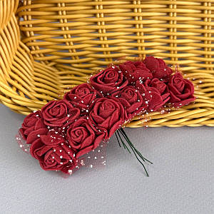 Фоаміранові трояндочки з фатіном 1 букет (12шт) - бордо