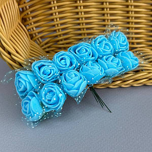 Фоаміранові трояндочки з фатіном 1 букет (12шт) - Блакитний