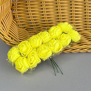 Фоаміранові трояндочки з фатіном 1 букет (12шт) - Жовтий