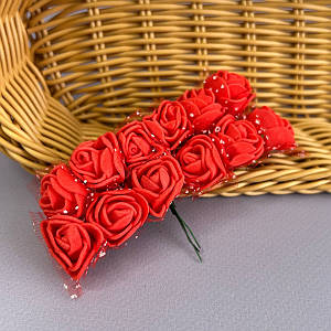 Фоаміранові трояндочки з фатіном 1 букет (12шт) - червоний