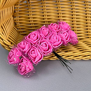 Фоаміранові трояндочки з фатіном 1 букет (12шт) - Малиновий