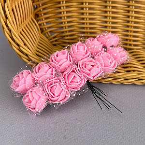 Фоаміранові трояндочки з фатіном 1 букет (12шт) - Рожевий