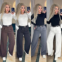 Жіночі брюки палаццо костюмка 42 44 46 48 чорні білі шоколад графіт