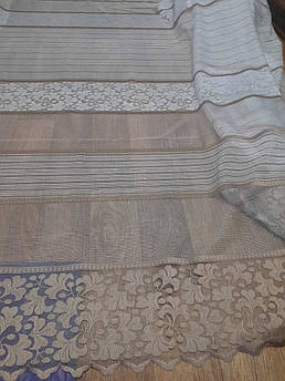 Тюль сітка з жакардовим візерунком золотисто-білого кольору