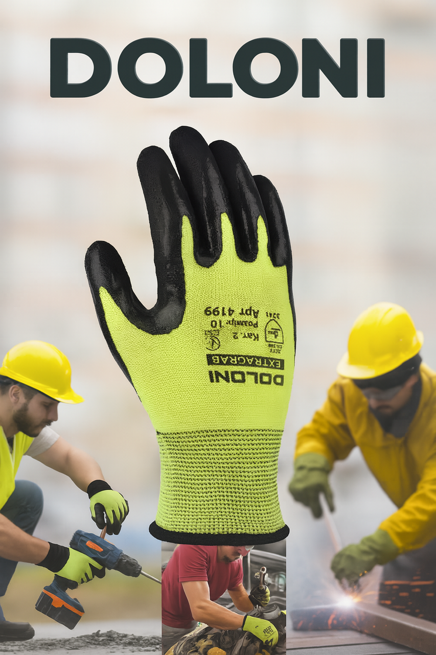 4199 Рукавички трикотажні EXTRAGRAB жовто-зелені з латексним покриттям, неповний облив, 10 р., фото 1