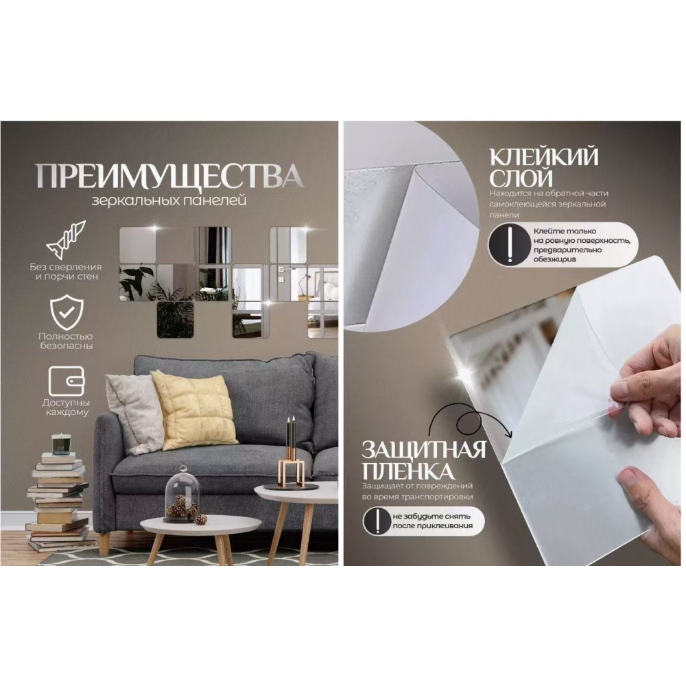 Дзеркальні елементи Для декору 15/15CM КВАДРАТ AND 536 8, фото 1